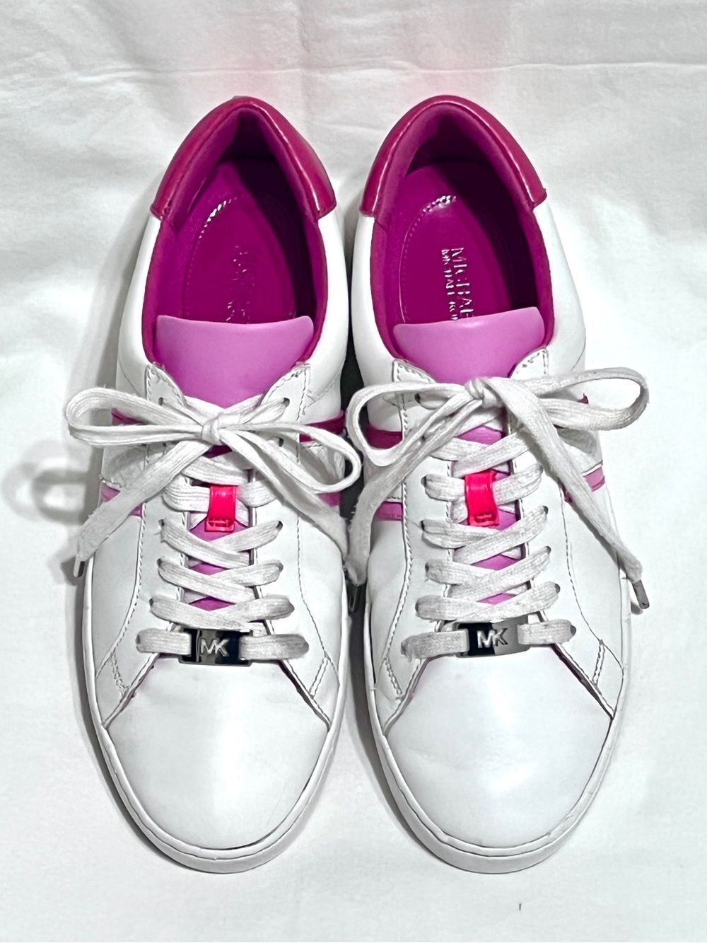 MICHAEL Michael Kors Irving Stripe Lace Up Sneakers White Pink - Picture 2 of 5